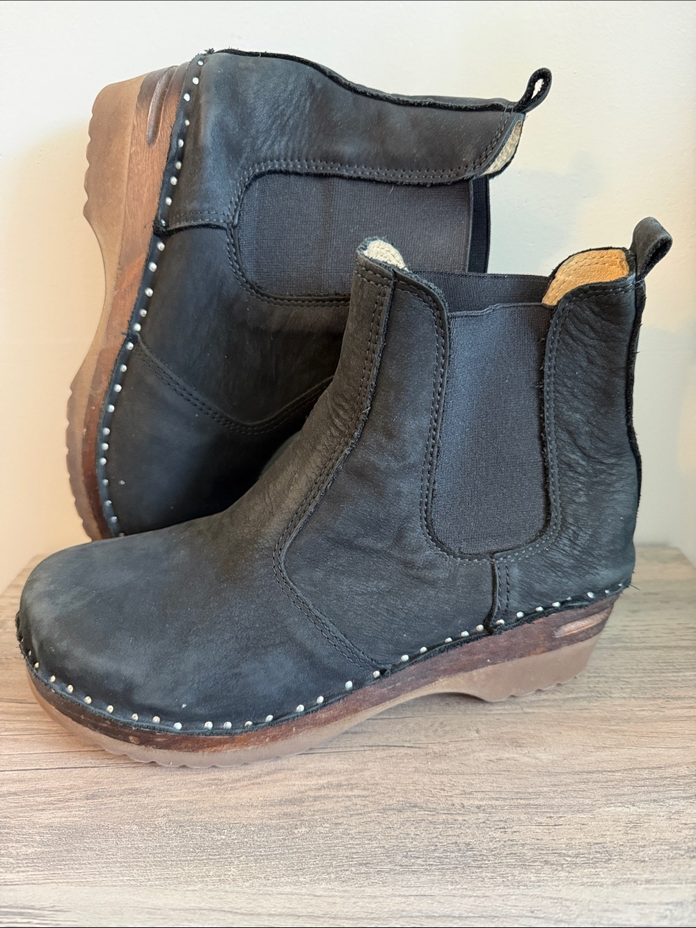 Black Leather Troentorp Clogs Studded Boots 39 (women’s 9)